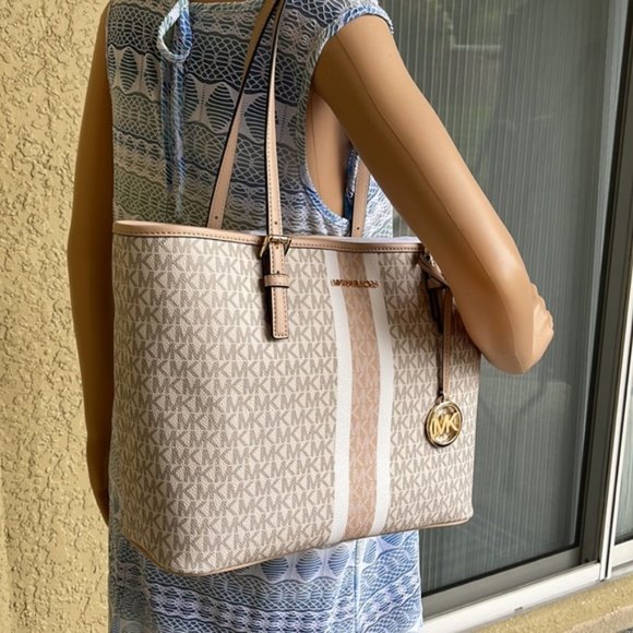 Michael Kors Jet Set Travel Medium Carryall Tote Buff Multi - Picture 14 of 16